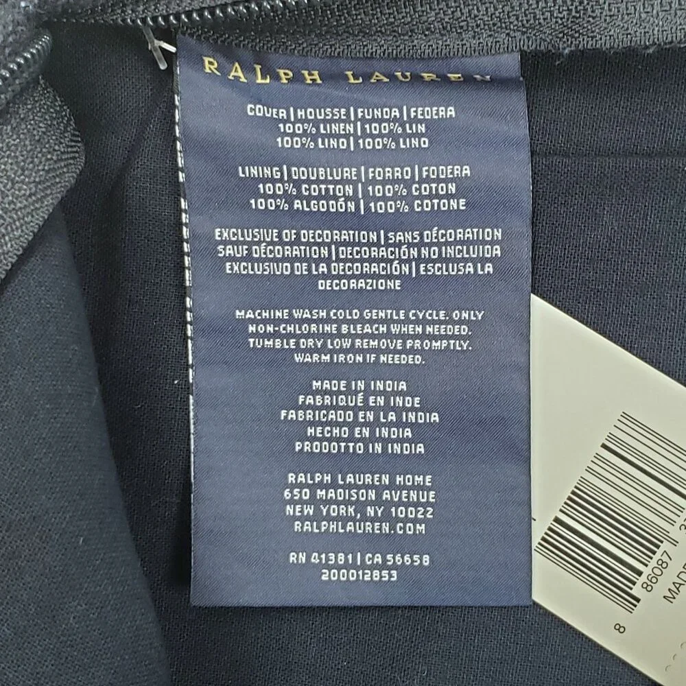 Ralph Lauren Home Mathers Throw Pillow Cover Blue Linen Zip Closure 22 x 22 Inch - Picture 11 of 16